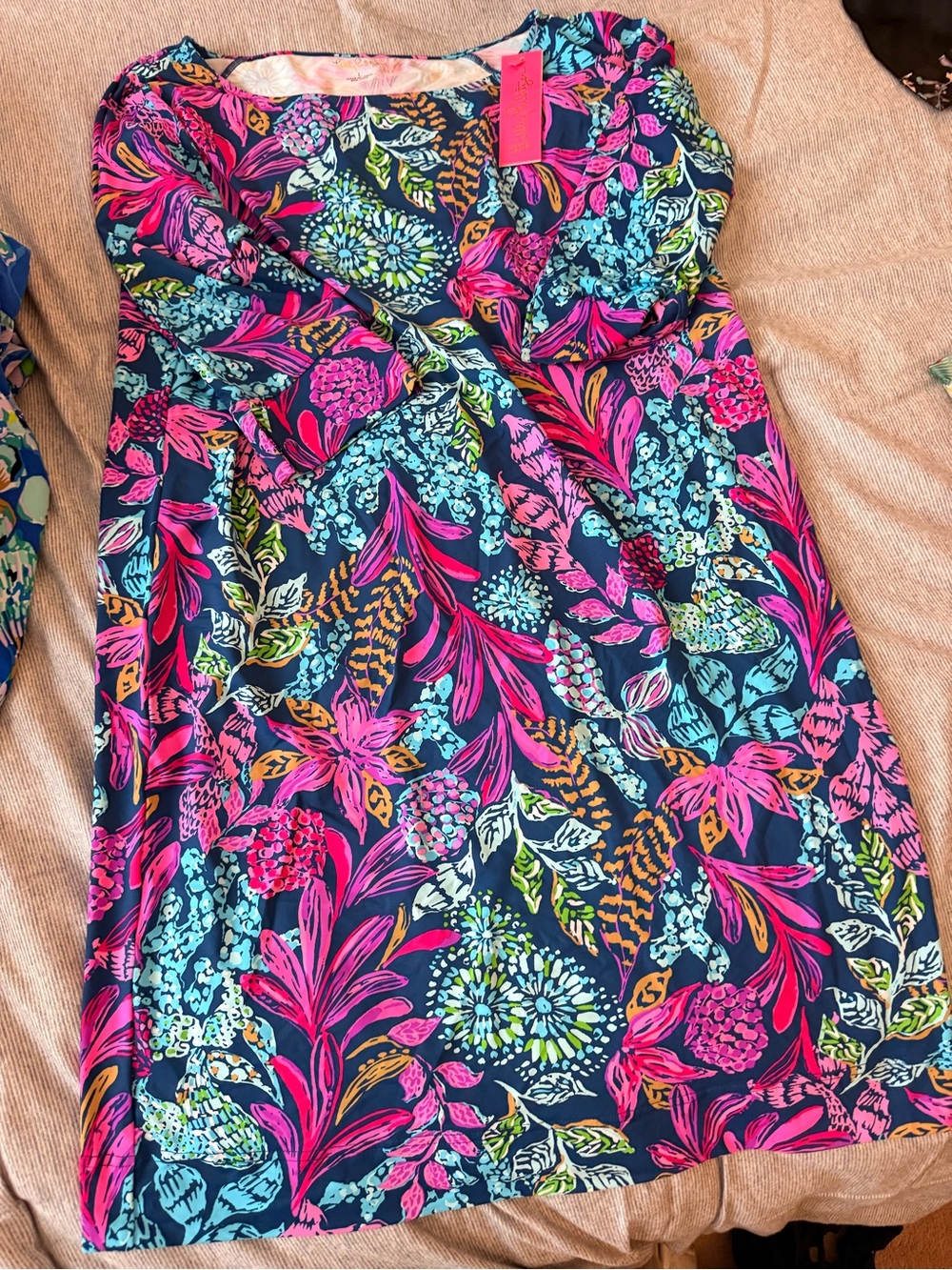 Lilly Pulitzer Navy Floral Long Sleeve Dress with Pink, Aqua & Green